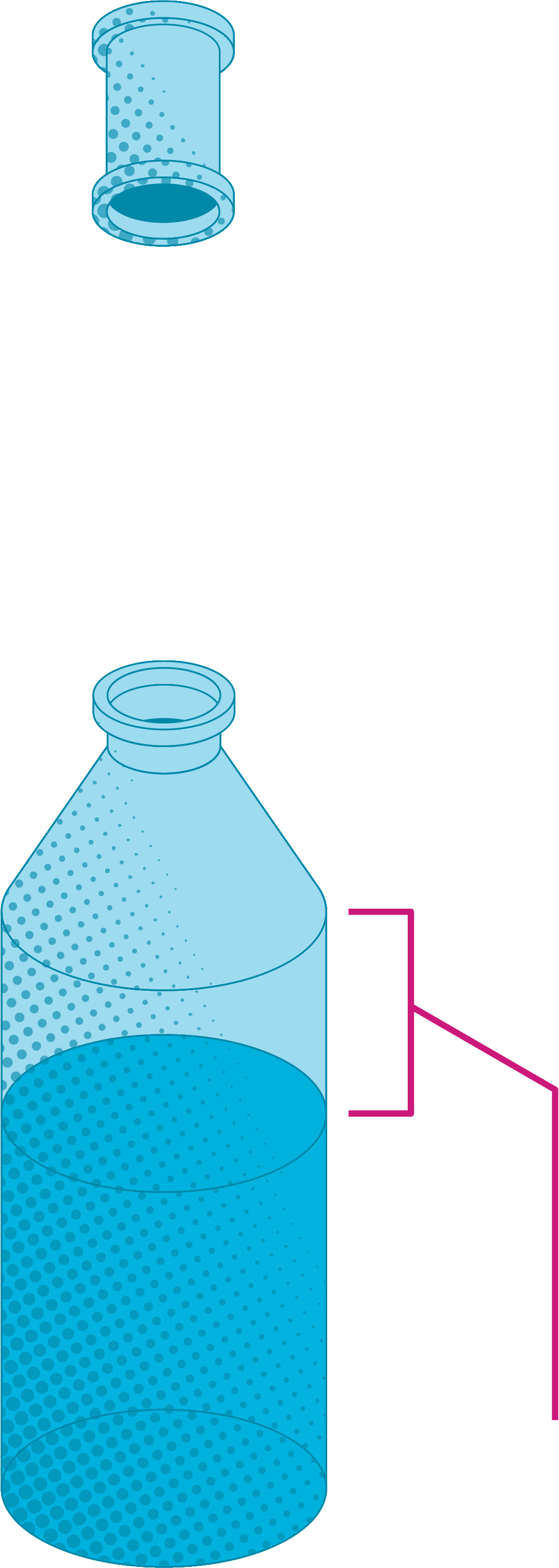 isometric illustartion of a pipe dripping water into a water bottle that is 35% empty