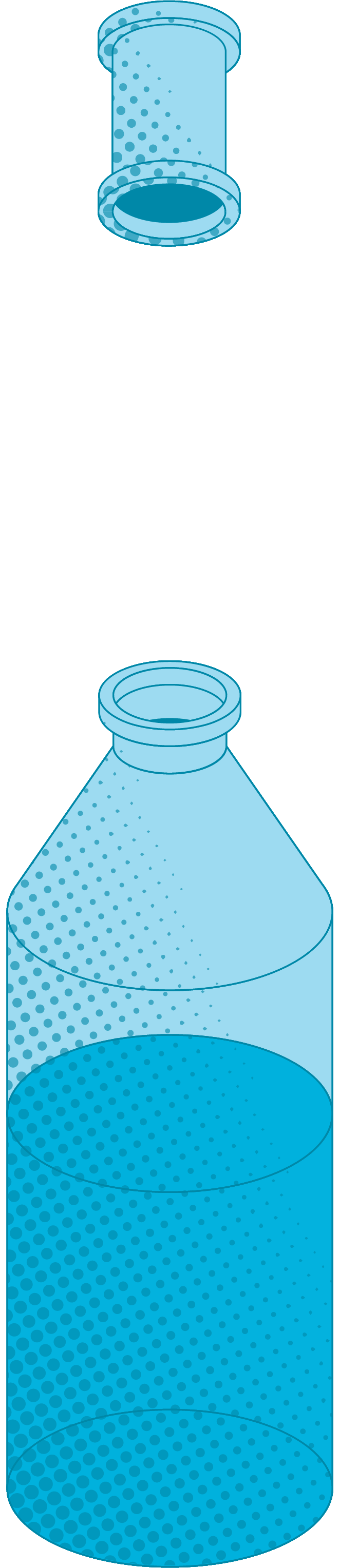 isometric illustartion of a pipe dripping water into a water bottle that is 35% empty