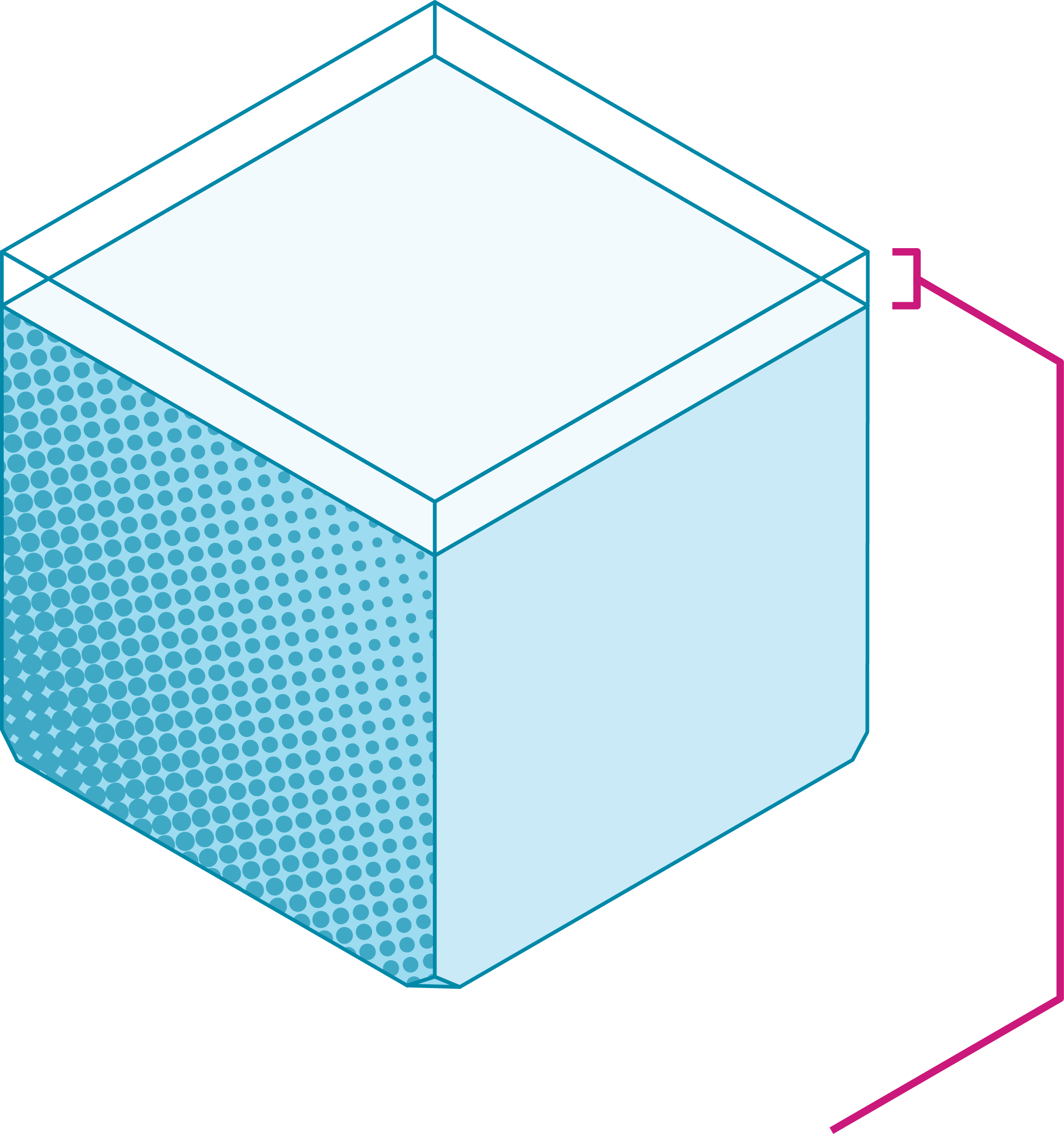 stylized isometric ice cube with the top shaved off, but lines indicating how much taller it ought to be to be a perfect cube